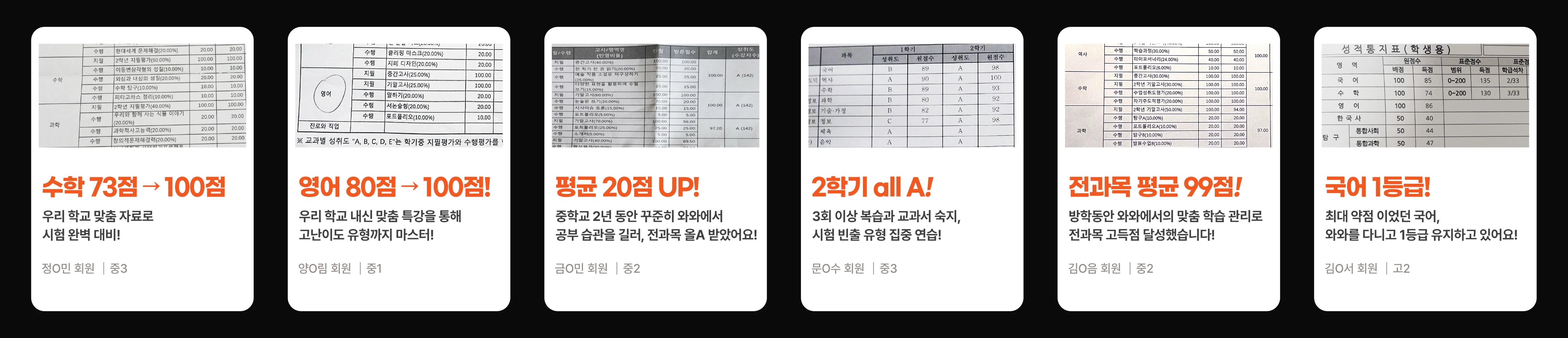 송촌동 소수정예학원 성적 향상 사례
